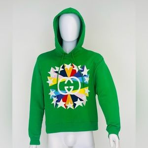 Gucci GG Stars Green Hooded Sweatshirt Men Woman Size S Oversized fit M-L Cotton